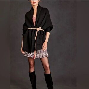 Anthropologie Oversized Open-Front Cardigan‎ Parch Pockets Black One Size